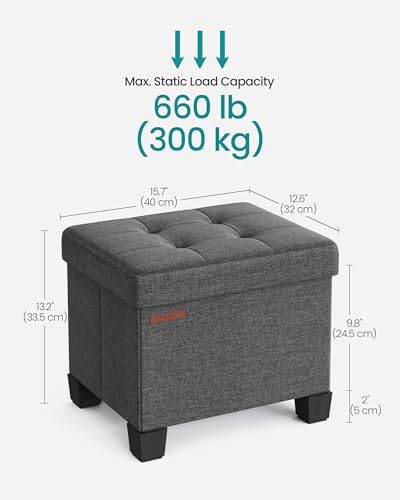 SONGMICS Storage Ottoman, Small Ottoman Foot Rest with Legs, 12.6 x 15.7 x 13.2 Inches Foot Stool, Load up to 660 lb, for Living Room, Bedroom, Dorm, Slate Gray ULSF012G01 - color: Slate Gray, size: 12.6"D x 15.7"W x 13.2"H