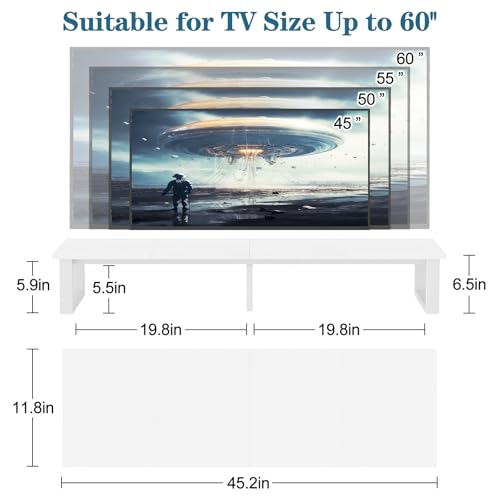 aboxoo 45" TV Riser for 32-60 inch TV, TV Riser Stand Shelf, Tabletop TV Stand Riser, Computer Monitor Table for Home Living Room, Study Office (White) - color: White, size: 45 inch