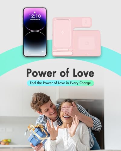 Wireless Charger Stand Charging Station: 3 in 1 Charger Stand Multiple Devices for Apple - iPhone 17 16e 16 15 14 Pro Max 13 12 - Watch 11 10 9 8 7 6 5 4 3 2 SE and Ultra Series-Airpods 4 3 Pro, Pink - color: Pink