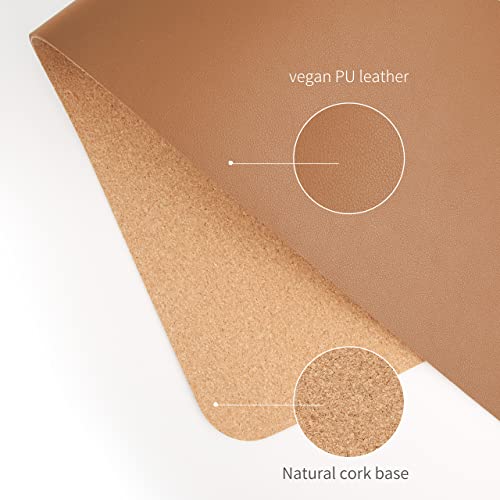 RENMTURE Dual-Sided Mouse Pad, Natural Cork & PU Leather Large Desk Pad for Office and Home Work, Desk Protector Non-Slip, Waterproof, Easy Clean (Brown, 23.6" x 13.7") - color: Brown, size: 23.6"x13.7"
