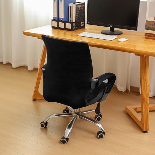 Velvet Office Chair Cover with Armrest Cover 18Inch Wide Stretch Black Small Desk Computer Chair Covers with Long Zipper Arm Slipcovers Washable - color: Velvet-black, size: Small