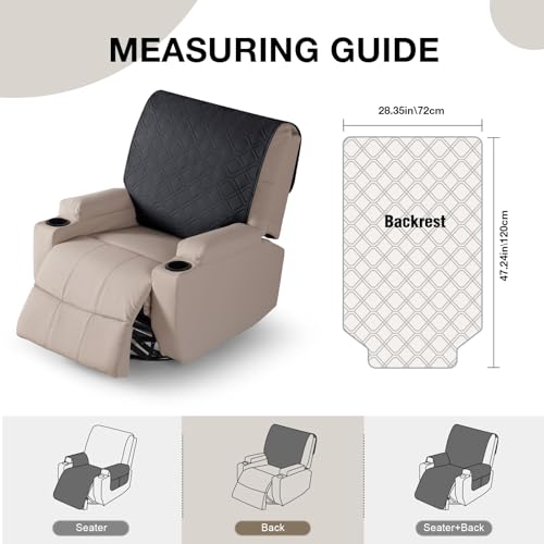 VANSOFY Recliner Chair Covers 100% Waterproof Backrest Cover Reclining Cover Non-Slip Dog Chair Cover Furniture Protector Washable Slipcover Elastic Straps for Pets, Dogs(Black) - color: Black