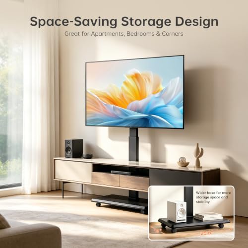 Afaloona Rolling TV Stand, Portable Mobile TV Stand for 32-75 Inch TVs up to 110 lbs, 18 Adjustable Heights, Max VESA 600x400mm, Rolling TV Cart on Wheels with Mount for Bedroom, Office, Outdoor - style: GM-A02