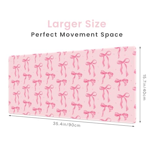 Pink Desk Mat Bows, Large Bow Mouse Pad for Computer Laptop PC Non-Slip Rubber Base Gaming Keyboard Pad, Cute Office Mat Girly Décor Office Supplies Accessories for Teen Girls Women 35.4 x 15.7in - color: Dark Pink, size: 35.4" x 15.7"