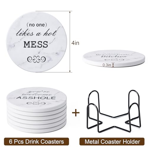 Hoewina 6Pcs Drink Coasters with Holder, Marble Style Ceramic Drink Coaster, Absorbent Coasters Set Suitable for Kinds of Cups, Modern Style Coasters for Coffee Table, 4 Inches(Style 10) - color: Style 10