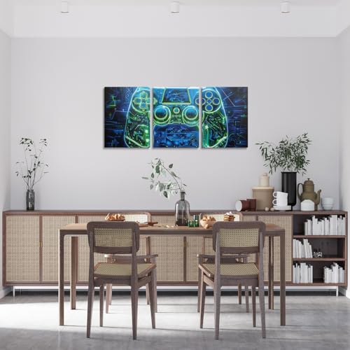 Feelyou Tech Gamer Wall Decor for Living Room Bedroom Wall Art Blue Green Gaming Wall Painting Wall Artworks Hang Pictures for Office Decor Video Game Bathroom Home Decor Posters - color: Black and Blue