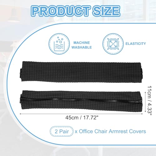 PATIKIL 18x4.3 in Office Chair Armrest Covers, 2 Pair Office Chair Arm Covers Long Computer Chairs Arm Rest Cover with Zipper Removable Rest Slipcover Hand Rest Protector, Black - color: Black, size: 18"