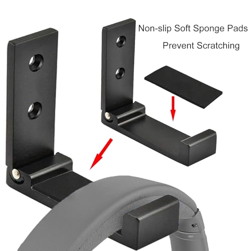 Folding Coat Hooks, Foldable Wall Hooks for Hanging Aluminum Alloy Cloth Hanger Coat Hanger Headphones Holder Headset Wall Hanger Hook- Pack of 4 - color: Black