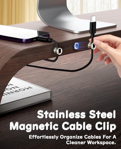 Maveek Metal Magnetic Cord Holder, Magnet Cable Clips Stainless Steel Adjustable Cord Organizers for Desk Nightstand Car Office Charging Wires USB C Laptop Earphone Audio Cords (4 Pack) - color: Silver, size: 4Pcs