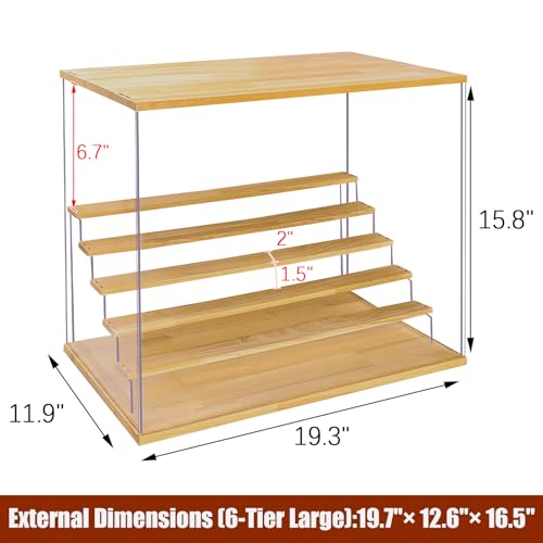 Acrylic Display Case with Adjustable LED Light, 6 L Tier Clear Display Box Dustproof Showcase for Action Figures, Collectibles and Mini Toys, Assembly Display Cabinet(Wood 19.7*12.6*16.5in) - color: Wood, size: 6 Tier 19.7×12.5×16.5in
