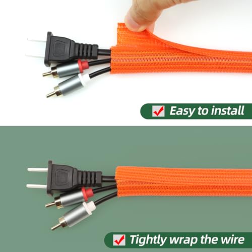 Split Wire Loom Tubing, Cable Protector Sleeve, Braided Cable Management for TV/Computer/Home Theater/Engine Bay, Cord Protectors from Pets No Chew (Orange, 1/8"-25ft) - color: Orange, size: 1/8"-25ft