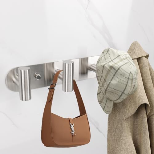 Coat Hook Rack, Wall Mounted Rack with 4 Hooks, Heavy Duty Towel Rack Wall Hooks for Hanging Jacket, Stainless Steel Coat Hanger for Bathroom Entryway Mudroom (Brushed Nickel) - color: Brushed Nickel, size: 4 Hooks