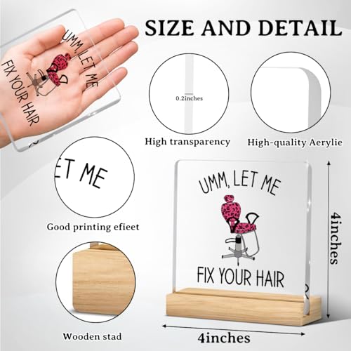 Hair Salon Decor, Pink Hairdresser Gifts, Salon Decor for Hair Stylist, Gift for Hairstylist Women, Hairdresser Christmas Ornaments, Let Me Fix Your Hair Acrylic Table Decoration 4x4 Inch - color: Let Me Fix Your Hair