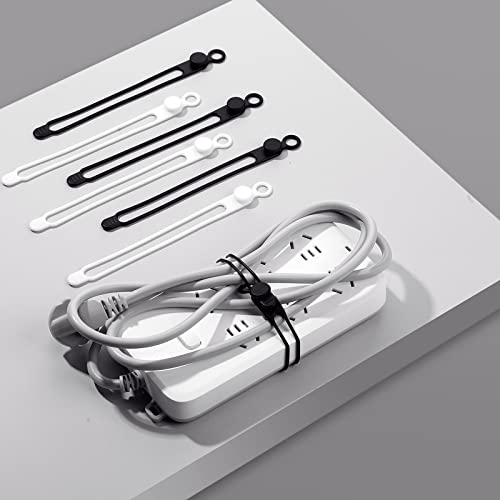 Nuanchu 40 Pcs Silicone Cable Ties Reusable Holder Adjustable Straps Multipurpose Charging Cable Organizer for Fastening Charging Cords Wires(7.1 Inch,Black, White) - color: Black, White, size: 7.1 Inch
