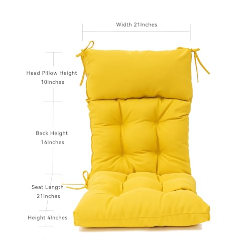 QILLOWAY Outdoor Rocking Chair Cushions Set of 2, 100% Polyester Waterproof Patio Rocking Chair Cushion, High Back Weatherproof Chair Pad for Adirondack & Outdoor Furniture, Yellow - color: Yellow