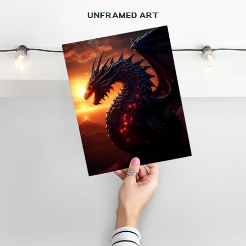 Sci Fi Dragon Wall Art - Dragon Wall Decor - Video Game Room Decor, Gamer Room Decoration, Gaming Print - Dorm, Man cave, Boys Bedroom, Teen Boys Print for Men - Fantasy Artwork - Posters for Men