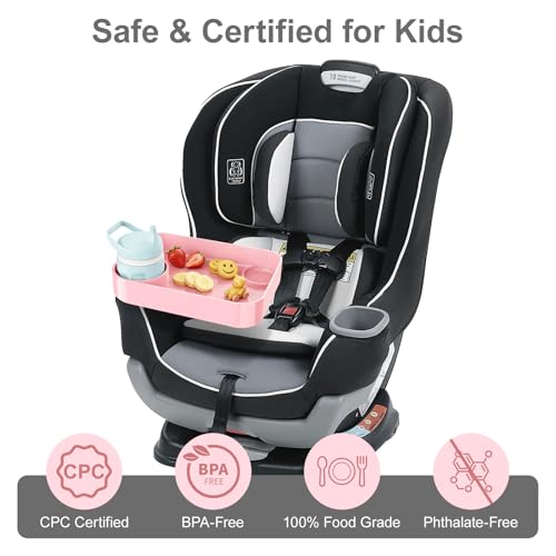 Car Seat Snack Tray for Toddlers - 3 Inch Cup Holder Fits Most Sippy Cups & Straw Bottles with Dip Well, Mess-Free Square Kids Travel Tray Road Trip Essentials, Pink - color: Pink