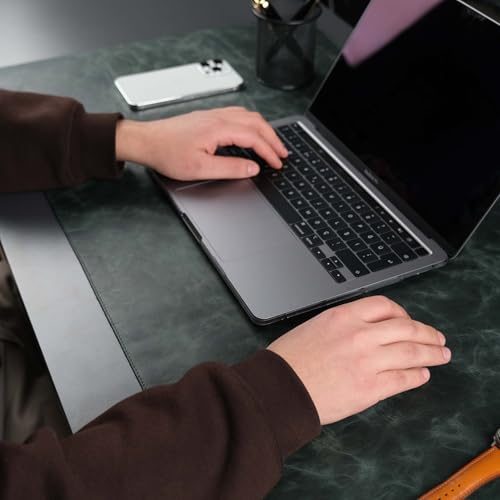Jersey Genuine Calfskin Leather Desk Pad, Office Desk Mat with Non-Slip Bottom, Smooth Surface for Mouse & Keyboard, Desk Protector (36x19 inches) (Dark Green) - color: Dark Green