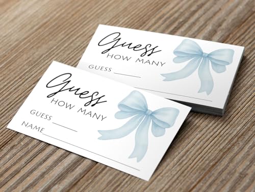 Printed Party Baby Boy Shower Guess How Many Game – Blue Bow Little Man Theme, Baby Boy Decor & Party Supplies, 30 Cards with Table Display Sign - color: Blue Bow