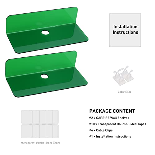 OAPRIRE Wall Mount Shelves Set of 2 for Bedroom, Bathroom, Kids Room & More - Drill Free Acrylic Shelf with Cable Clips, Waterproof Strong Adhesive, Easy to Install (Emerald) - color: Emerald