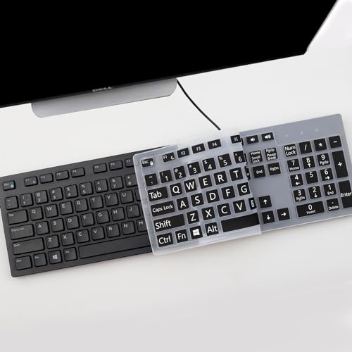 Keyboard Cover with Large Letters for Dell KB216 KB216p KB216d KM636 Keyboard/Dell Optiplex 5250 3050 3240 5460 7450 7050 /Dell Inspiron Desktop 24" 27" 5400 5490 7700 7790 3475 3670 3477 - color: Large Letters Black