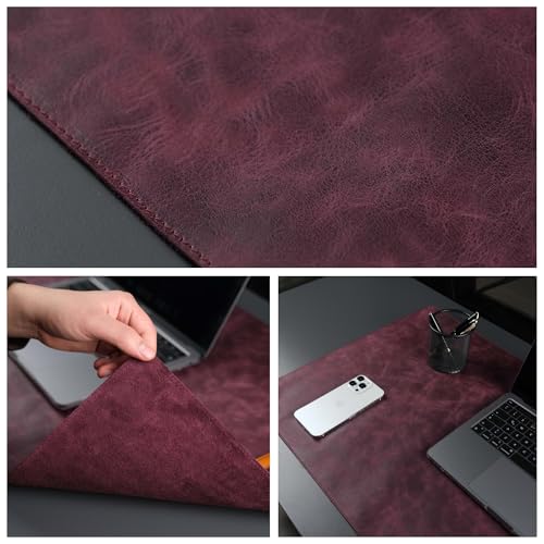 Jersey Genuine Calfskin Leather Desk Pad, Office Desk Mat with Non-Slip Bottom, Smooth Surface for Mouse & Keyboard, Desk Protector (36x19 inches) (Dark Purple) - color: Dark Purple