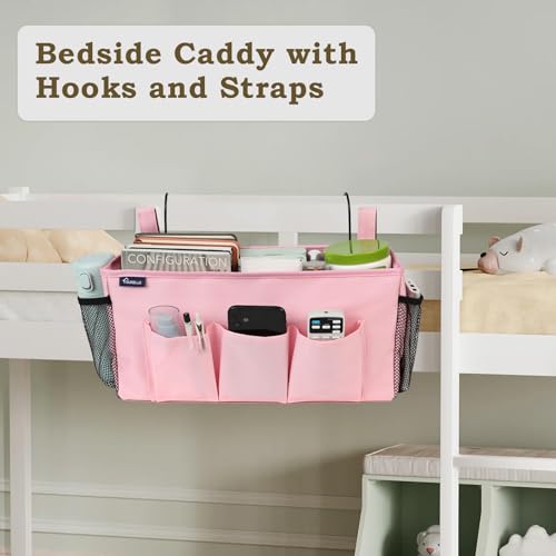 Surblue Bedside Organizer with Hook Caddy Hanging Storage Bag with Adjustable Straps and Water Bottle Holder for Home, College Dorm, Hospital Accessories, Crib Bed Rail, Pink, 2PCS - color: 2Pcs Pink