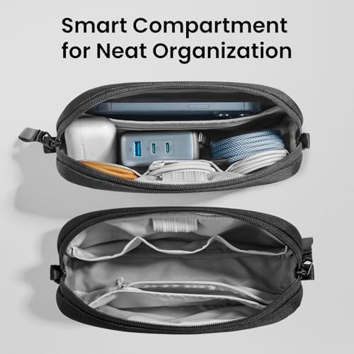 tomtoc Electronics Organizer Travel Case, Water Resistant Travel Bag Cable Organizer for Essentials, Tech Pouch Accessories Carry Storage for Cord, Phone, Cables, Airpods, USB Flash Drive, Daily Items - color: Black, size: Small