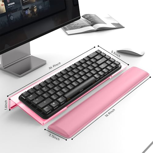Computer Keyboard Stand and Wrist Rest Set, Keyboard Holder with Wrist Pad, Computer Wrist Support Pad, Keyboard Riser Holder with Wrist Pad for Office Home(Pink) - color: Pink