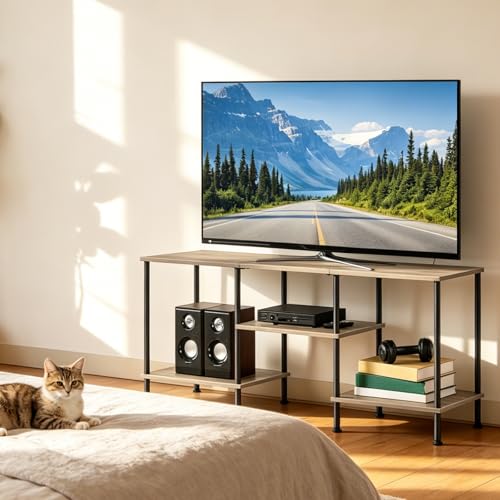 50 Inch TV Stand for Living Room Small Entertainment Center with Storage Shelves Farmhouse 3 Tier TV Console Table Bedroom TV Media Cabinet for 50 43 40 32 Inch, Grey - color: Grey