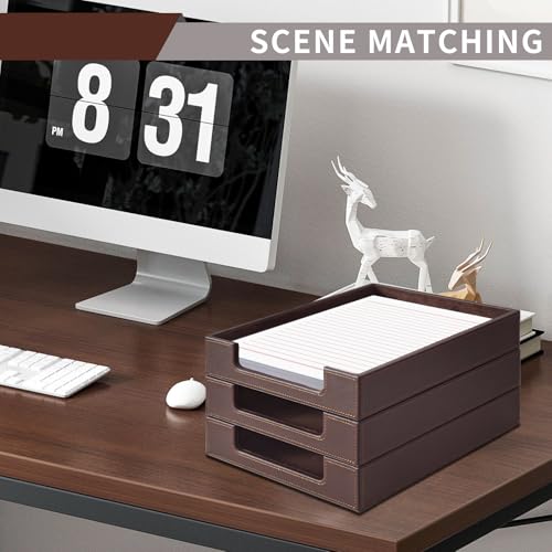 PU Leather Letter Tray - Load Documents Trays Front for Office Desktop Organizer - Desk Magazine, File, A4 Paper Holder - Paper Document File Holder Drak Brown (Drak Brown, A4-Tray) - color: Drak Brown
