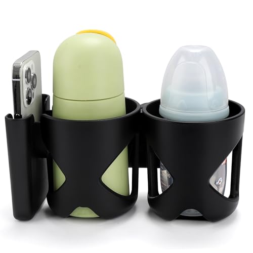 Accmor Stroller Cup Holder, Universal Cup Holder for Walker Wheelchair Bike, 360° Rotatable Stroller Cup Holder Attachment Accessories for Walker, Wheelchair, Scooter - color: Double Cup Phone Holder