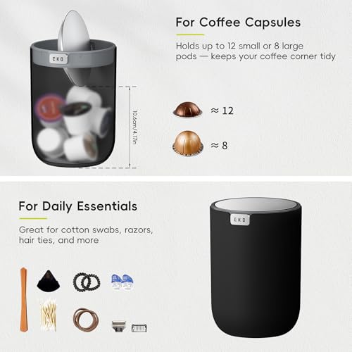 EKO Fandy 0.4 Gal/1.5L Mini Tabletop Trash Bin with Swing-Lid, Desktop Trash Can for Bathroom Countertop, Vanity, Coffee or Office, Small Garbage Bin (Black) - color: Black, size: 1.5 Liters