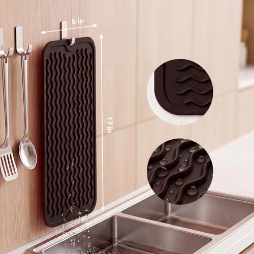 MicoYang Silicone Dish Drying Mat for Multiple Usage,Easy clean,Eco-friendly,Heat-resistant Silicone Mat for Kitchen Counter,Sink,Bar,Bottle,or Cup Coffee M 17 inches x 6 inches - color: Coffee, size: 17"L x 6"W