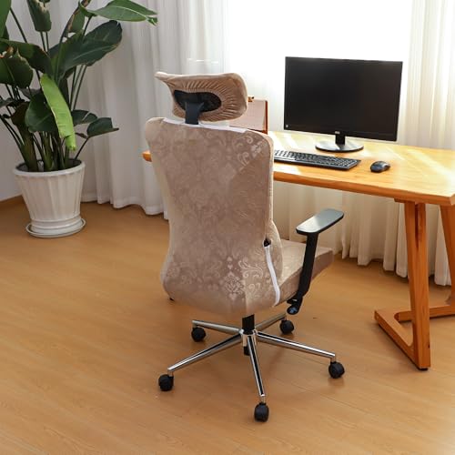Ergonomic Office Chair Covers Set with Headrest Cover Velvet Embossing Camel Stretch Office Chair Cover with Headrest Washable-Velvet Embossing Camel - color: Velvet Embossing-camel, size: Chair and Headrest Covers
