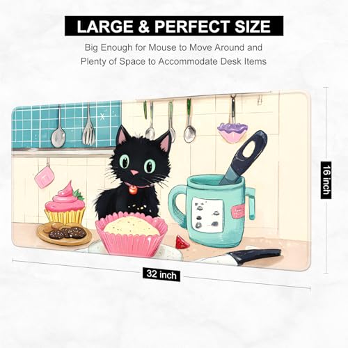 Desk Pad, 32" x 16" XXXL Extended Large Gaming Mouse Pad, Desktop Decor Desk Mat, Men Women Office Supplies and Accessories, Cute Anime Mouse Mat for Laptop & Keyboard, Cute Cat - color: Dessert Cute Cat