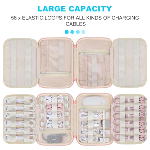 Lacdo Cord Organizer Travel, Cable Organizer Bag Case, Portable Electronics Organizer Travel Case, 6 Layer Large Capacity Charging Cords Storage organizer for Cables, SD Card, Travel Essentials, Pink - color: Pink