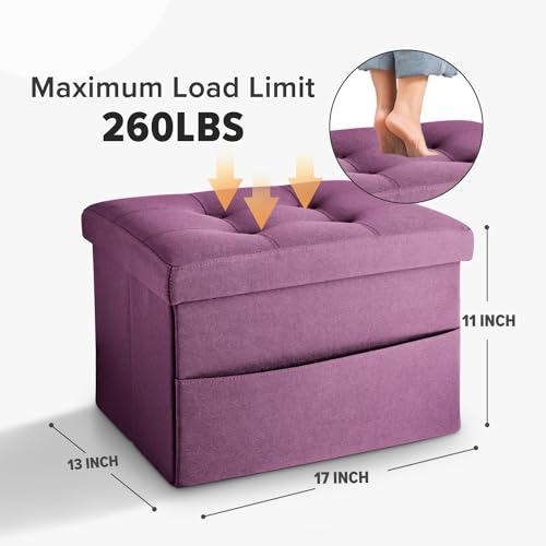 LINMAGCO Storage Ottoman Folding Foot Stool Foot Rest with Side Pocket Modern Ottoman with Storage Short Sofa Stool Linen Cloth 17x13x13(Purple) - color: Meteorite(linen), size: 13"D x 17"W x 13"H