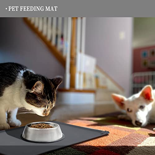 Reopet Silicone Pet Feeding Mat - Waterproof & Non-Slip Dog Cat Placemat | High Raised Edges Prevent Food & Water Spills to Protect Floors, Easy to Clean, Fit for Dog Cat Bowls - color: Grey, size: 24" x 16"