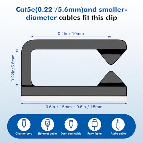 120Pcs Cable Clips, Small, Black, Adhesive Wire Clips, Cable Management Wire Organizer Cord Holder for Under Desk, Car, Wall, TV PC Ethernet Cable - color: Black, size: 3/8"-120PCS