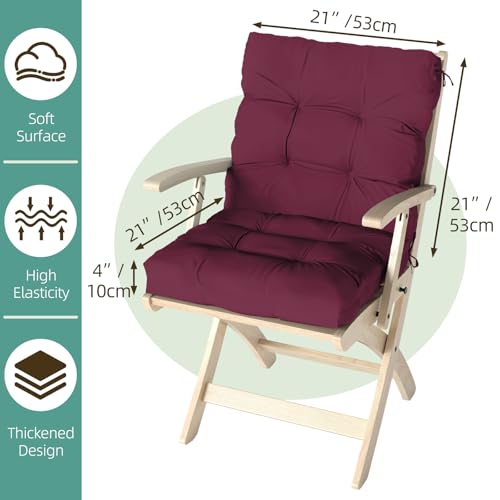 Outdoor Chair Cushions Set of 2, 42x21x4 Inch Patio Cushion for Dining/Rocking Chairs, High Back Soft Seat Pad with Ties, Indoor Outside Use, Fade-Resistant & Waterproof, Burgundy - color: Burgundy