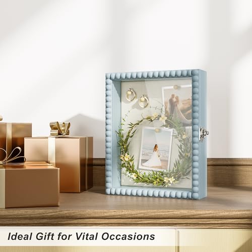 Love-KANKEI Shadow Box Frame 8x10,Wood Deep Shadow Box Display Case with Unique Beads Door and Glass Window, Memory Box Gift for Pictures,Medals,Memorabilia,Collections Blue - color: Blue, size: 8x10