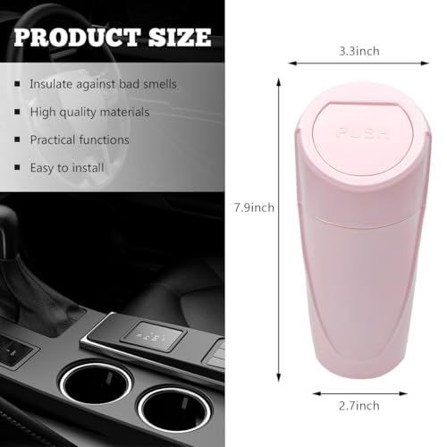 Car Trash Can Bin with Lid, Mini Vehicle Cup Holder Organizer Leakproof Garbage Bin, Waterproof Cup Type Trash Can Multi-Function Storage Container for RV Home Office (Pink) - color: Pink