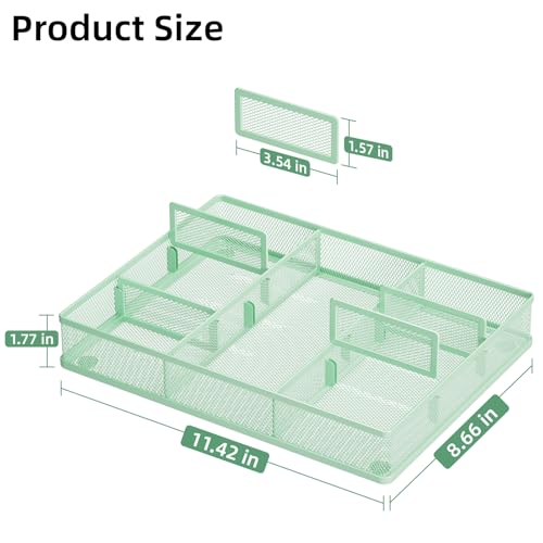 Marbrasse Desk Drawer Organizer, Metal Mesh Drawer Organizer Tray with 5 Adjustable Compartments,Desk Organizers and Accessories for Home,Office,Kitchen,Makeup,Vanity (Green) - color: Green
