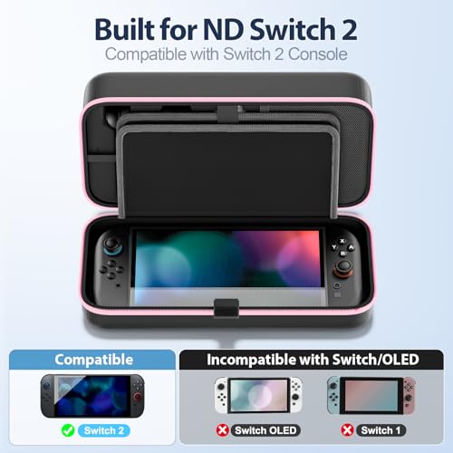 OIVO Carrying Case Compatible with 2025 Nintendo Switch, Portable Switch 2 Travel Carry Case Fit for Joy-Con 2 & Adapter, Hard Shell Protective Pouch Bag with 24 Game Slots, Pink - color: Pink, size: 2025 inches