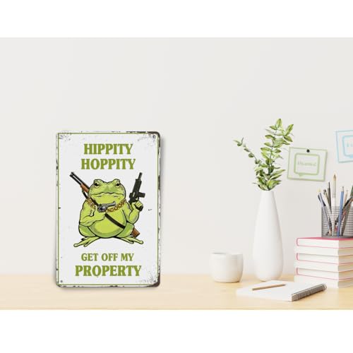 Frog Room Sign Funny Frog Bedroom Door Decor, Vintage Metal Signs Hippity Hoppity Get Off My Property Sign Frogs Warning Sign Frogs Wall Decor for Home Bedroom Garden Garage Room Rules Decorations - color: Funny Frog Warning Sign