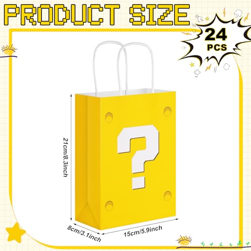 24 Pcs Yellow Party Gift Bags Video Game Themed Goodie Bag Cartoon Paper Candy Bags for Birthday Party Decorations Supplies