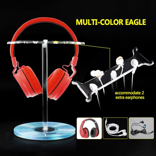 Clear Acrylic Headphone Stand with Patterned Base – Universal Holder for AirPods Max, Gaming & Wireless Headphones – Space-Saving Desk Organizer for Home & Gaming Setup (Blue Record/LP) - style: Blue Record/LP