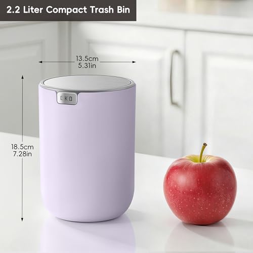 EKO Fandy 0.58 Gal/2.2L Mini Trash Can with Lid, Swing-Top Desktop Trash Can for Bathroom, Countertop, Vanity, Desk or Office, Small Garbage Bin (Lavender) - color: Lavender, size: 2.2 Liters