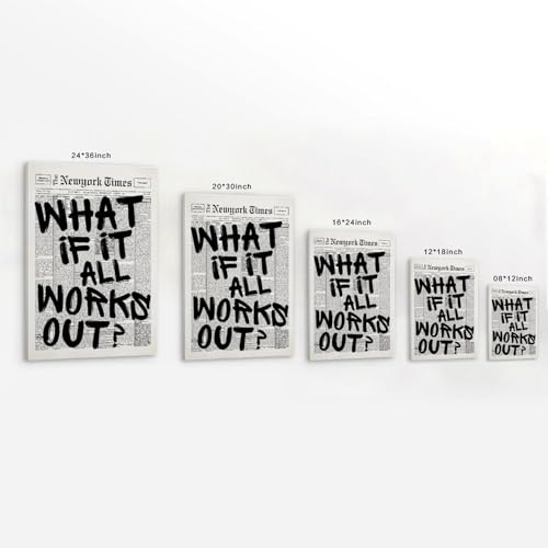 Retro Black And White Newspaper Poster What If It All Works Out Art Prints Canvas Paintings Living Room Decor Poster 24x36inch(60x90cm) - color: Frame-style, size: 24x36inch(60x90cm)
